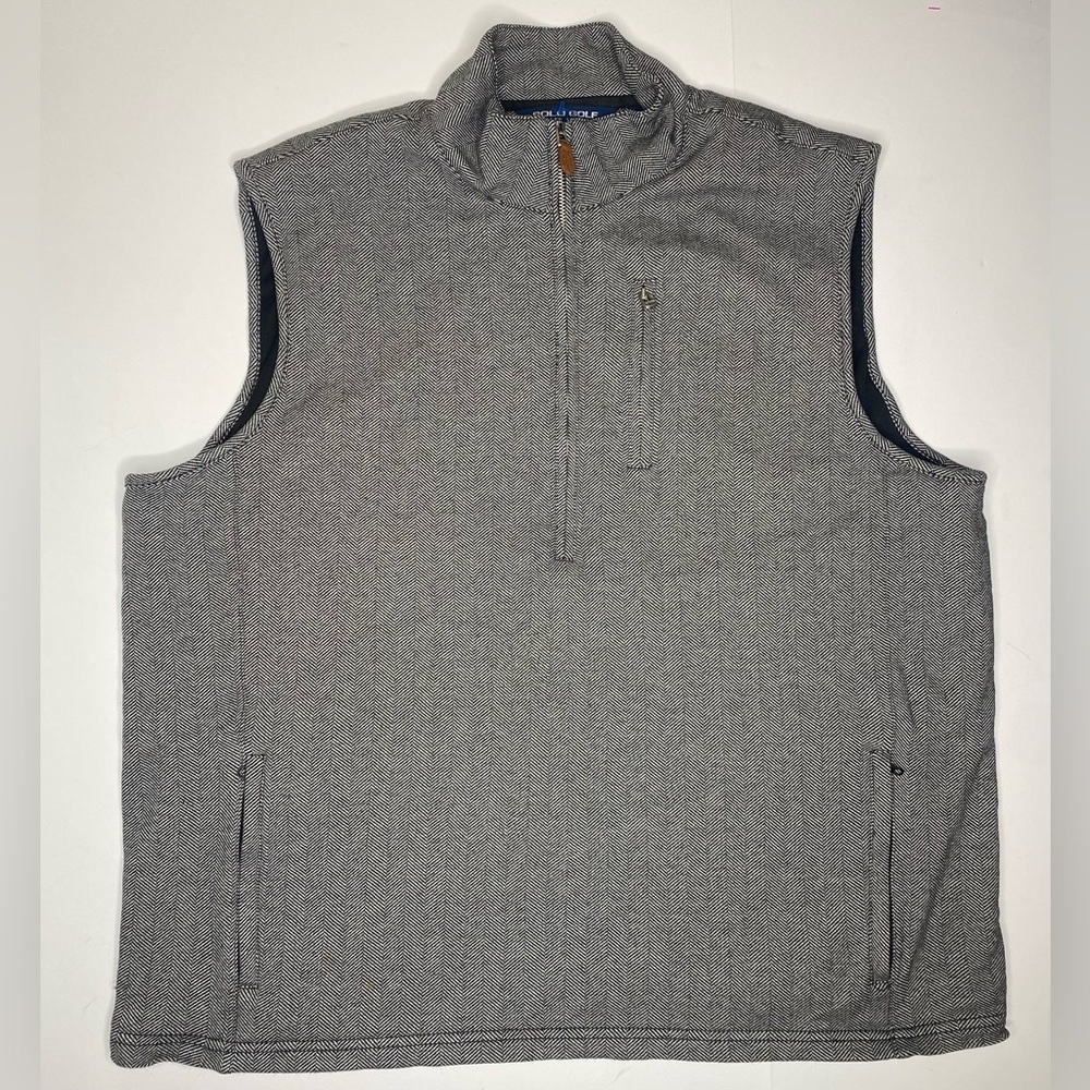 Ralph Lauren Polo Golf Men’s 1/2 Zip Herringbone Gray Vest Sz XL EUC